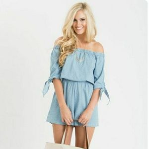Skies Are Blue Off the Shoulder Romper